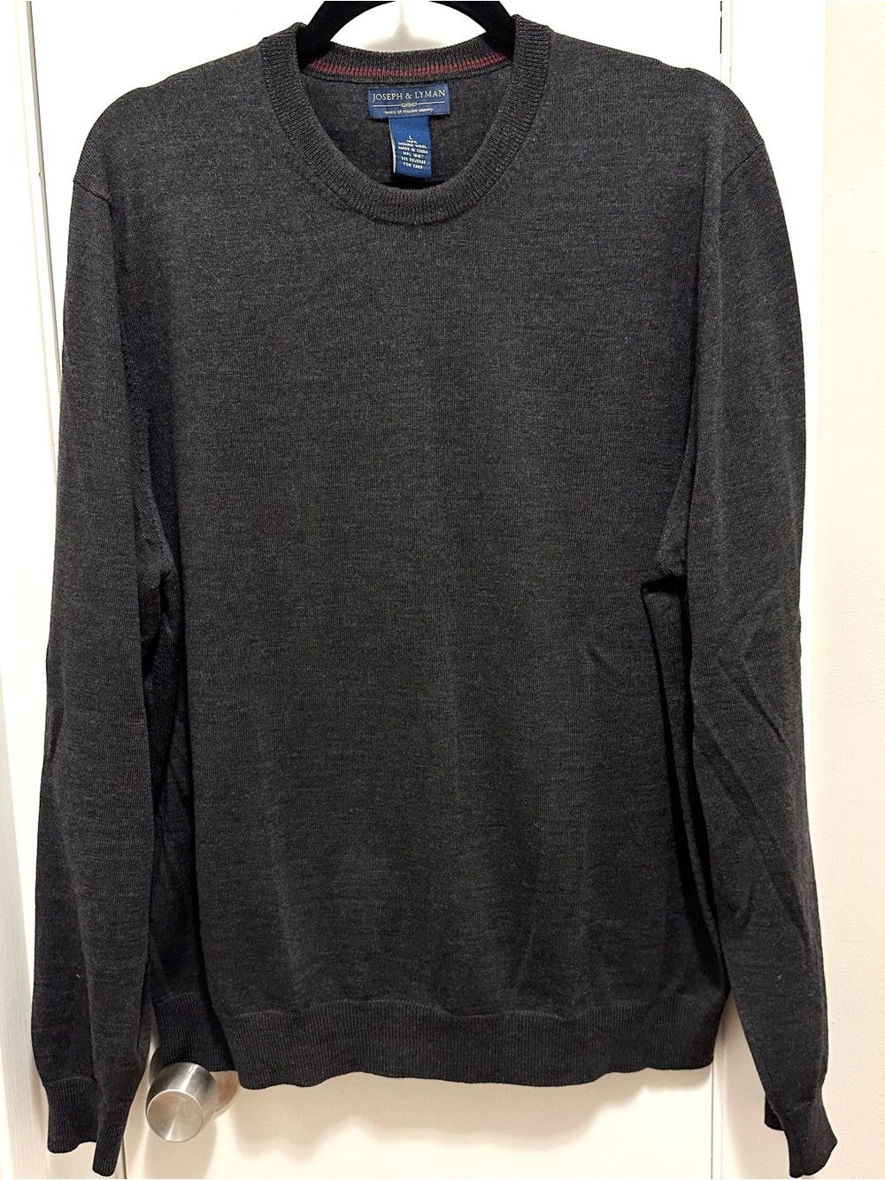 Joseph & Lyman Charcoal Gray 100% Merino Wool Crew Neck Sweater Mens L